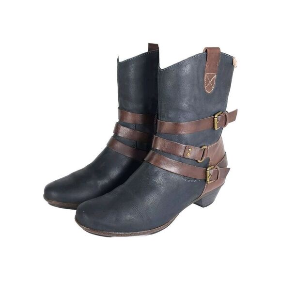 PIKOLINOS Women's Brujas EU38 US7-7,5 Black Leather Buckle Strappy Ankle Boots - Picture 1 of 13